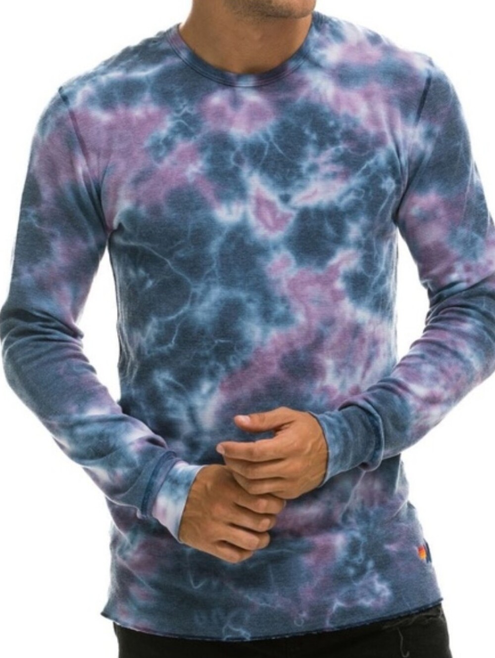 Aviator Nation Hand Dyed Unisex Tie Dye Thermal Long Sleeve Waffle Knit Shirt XS - Picture 3 of 13